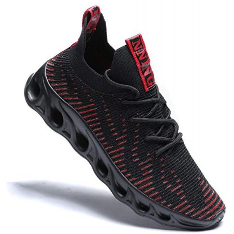 Wrezatro Shoes Running Men Lightweight Casual Walking Breathable Gym Workout Athletic Tennis Sneakers Black-Red