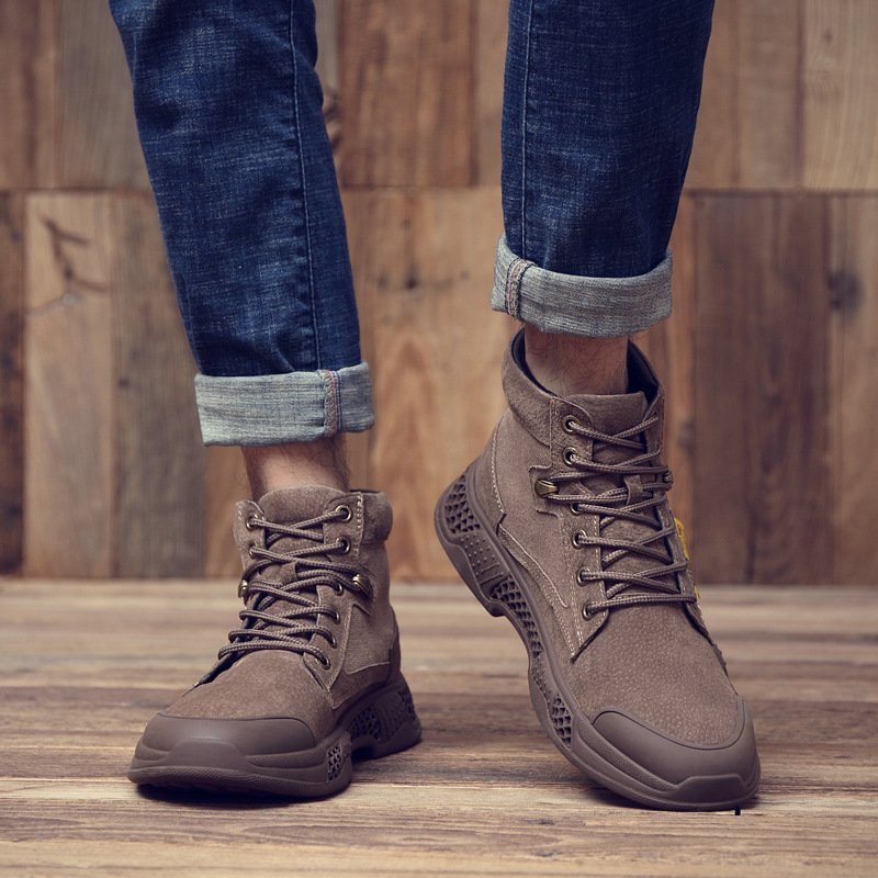 Men's shoes autumn and winter new high-top boots trend tooling military boots British Martin boots men's trendy mid-top