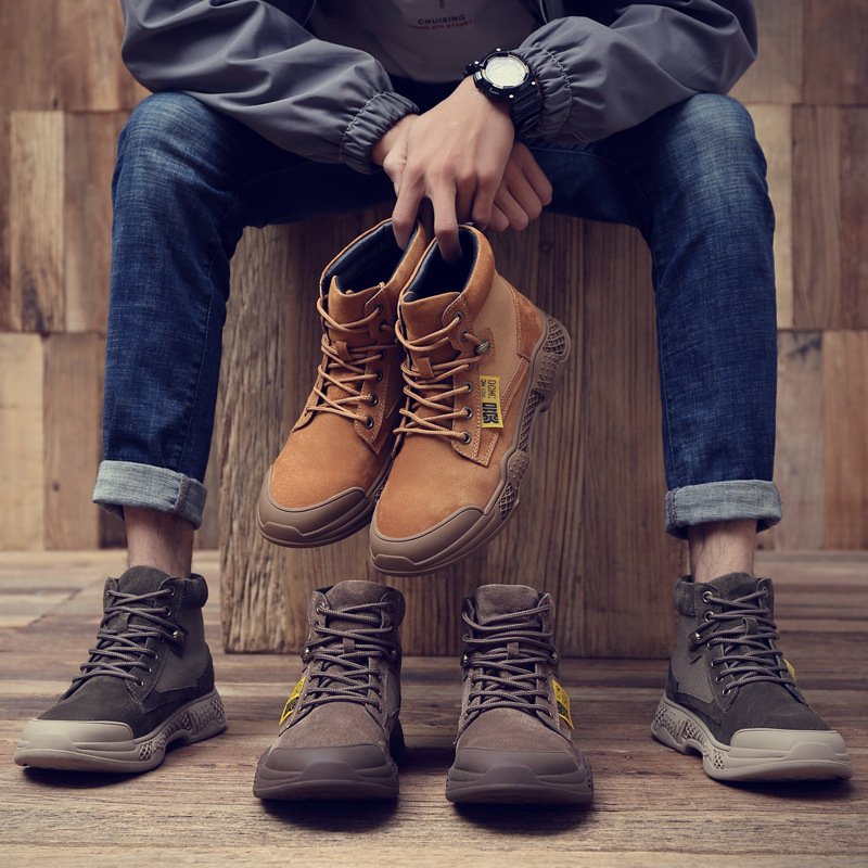 Men's shoes autumn and winter new high-top boots trend tooling military boots British Martin boots men's trendy mid-top