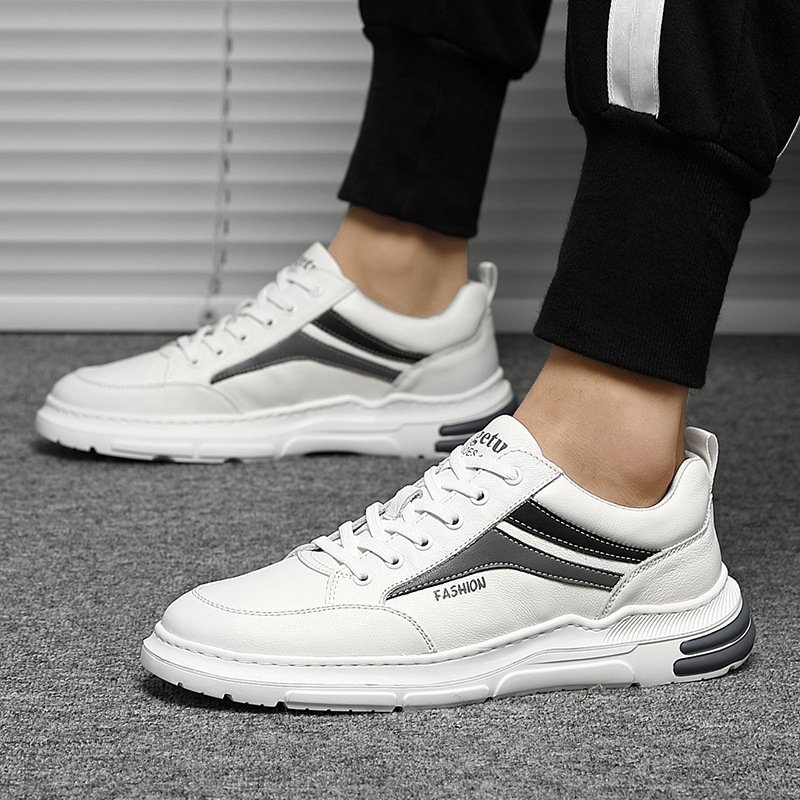 Leather men's sports casual shoes autumn and winter seasons white shoes board shoes men's light-soled soft surface trend men's shoes sports shoes