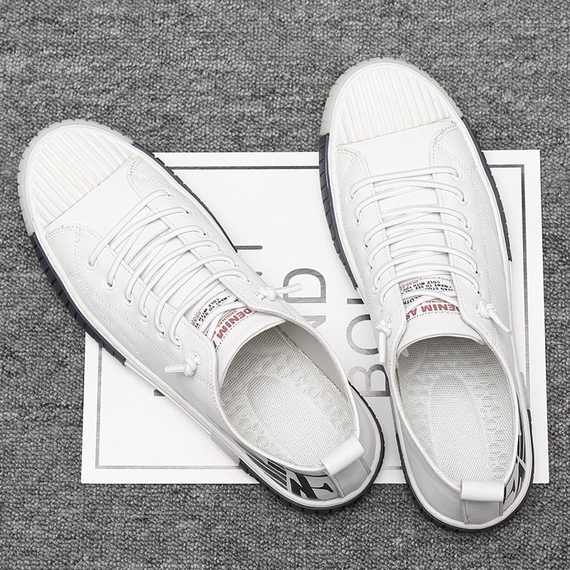 Summer men's board shoes soft leather European station white shoes men's leather trendy shoes shell-toe daily casual shoes