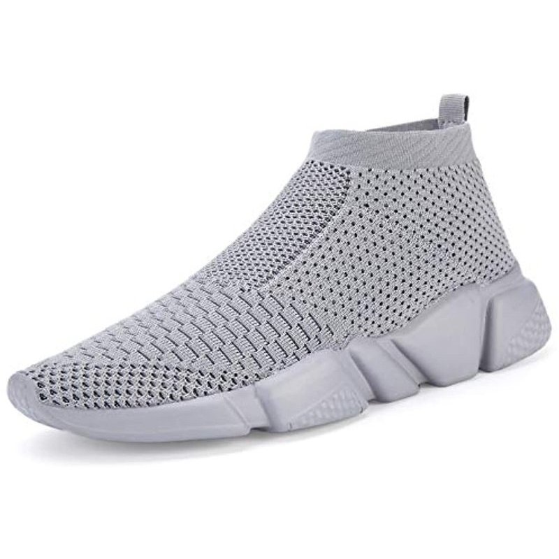 Santiro Men's Running Shoes Breathable Knit Slip On Sneakers Lightweight Athletic Shoes Casual Sports Shoes All Grey